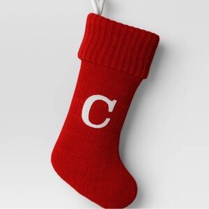 Red Knit Christmas Stocking with Letter C